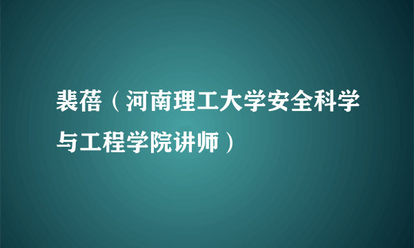 裴蓓（河南理工大学安全科学与工程学院讲师）