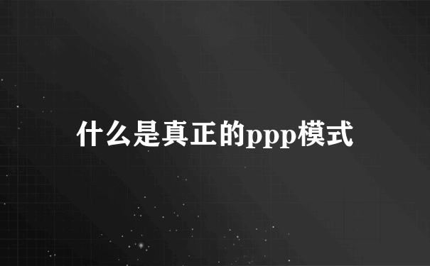 什么是真正的ppp模式