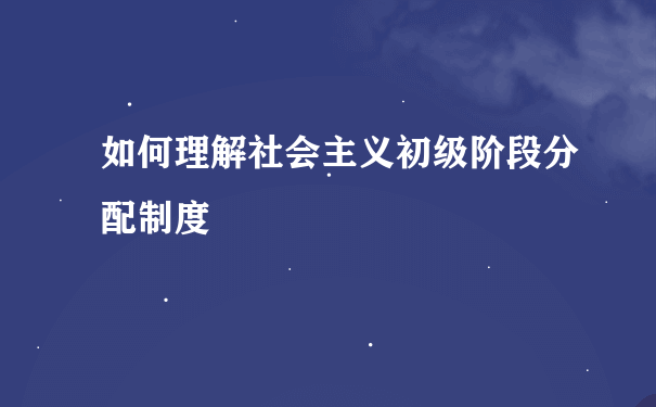 如何理解社会主义初级阶段分配制度