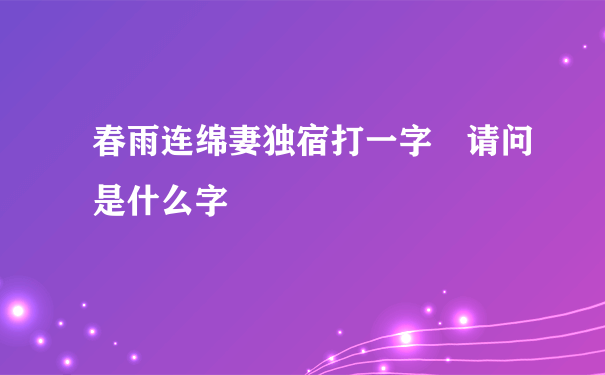 春雨连绵妻独宿打一字 请问是什么字