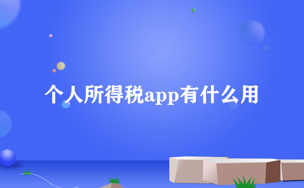 个人所得税app有什么用