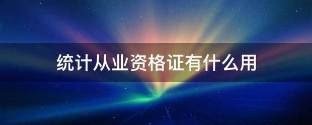 统计从业资格证有什么用