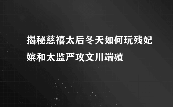 揭秘慈禧太后冬天如何玩残妃嫔和太监严攻文川端殖