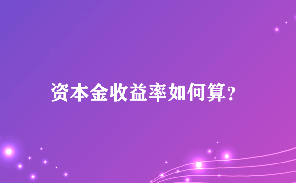 资本金收益率如何算？