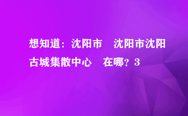 想知道：沈阳市 沈阳市沈阳古城集散中心 在哪？3