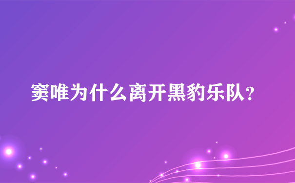 窦唯为什么离开黑豹乐队？