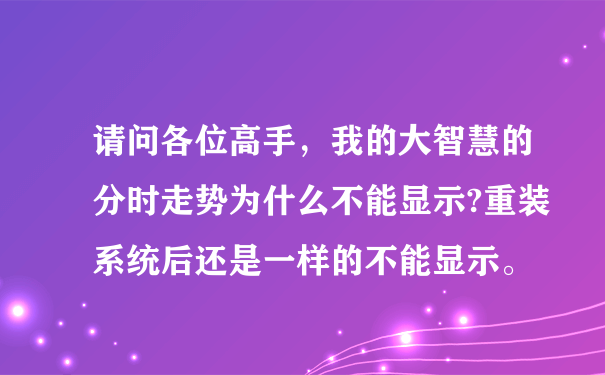 请问各位高手，我的大智慧的分时走势为什么不能显示?重装系统后还是一样的不能显示。