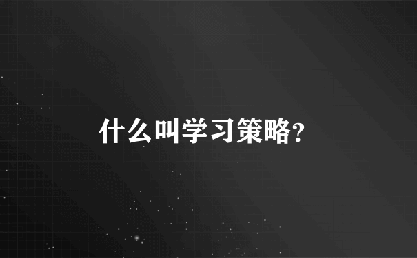 什么叫学习策略？