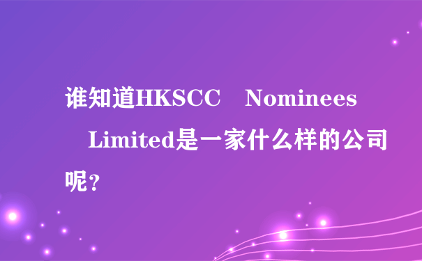 谁知道HKSCC Nominees Limited是一家什么样的公司呢？