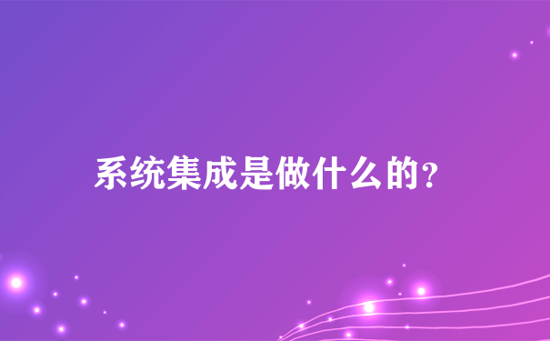 系统集成是做什么的？