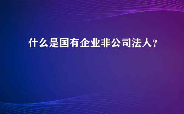 什么是国有企业非公司法人？