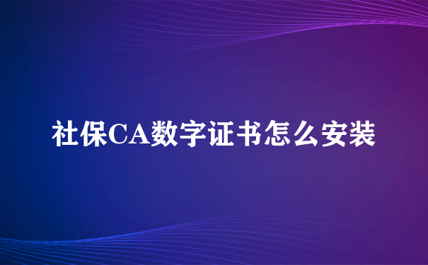 社保CA数字证书怎么安装