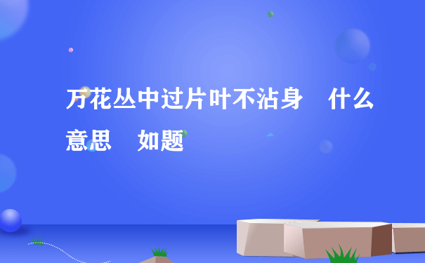 万花丛中过片叶不沾身 什么意思 如题