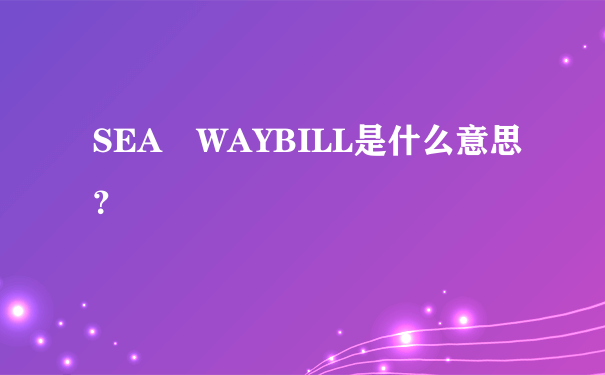 SEA WAYBILL是什么意思？