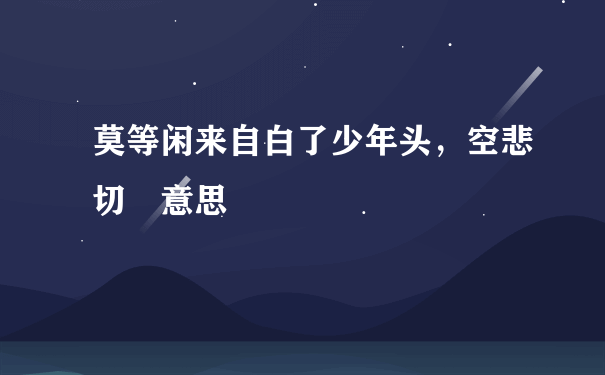 莫等闲来自白了少年头，空悲切 意思