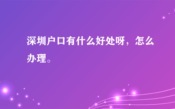 深圳户口有什么好处呀，怎么办理。