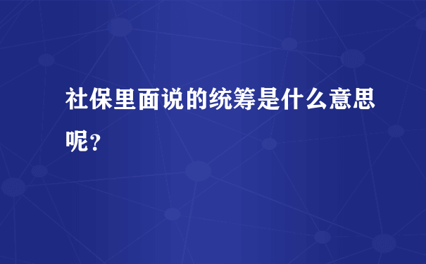 社保里面说的统筹是什么意思呢？