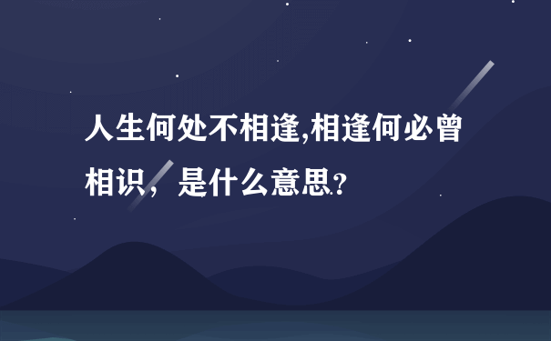 人生何处不相逢,相逢何必曾相识，是什么意思？