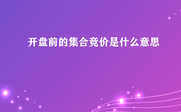 开盘前的集合竞价是什么意思