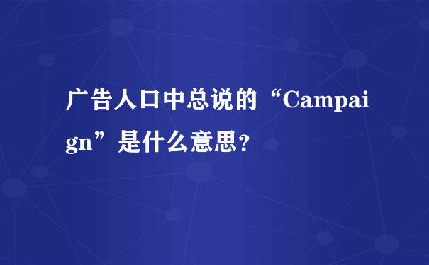 广告人口中总说的“Campaign”是什么意思？