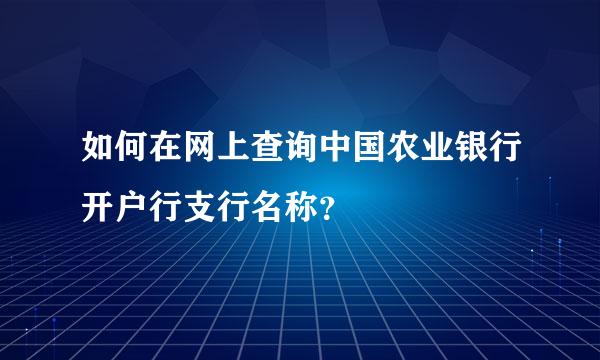 如何在网上查询中国农业银行开户行支行名称？