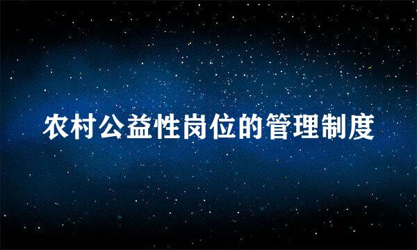 农村公益性岗位的管理制度