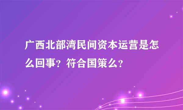 广西北部湾民间资本运营是怎么回事？符合国策么？