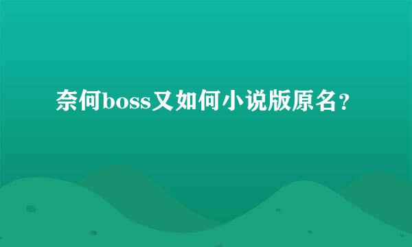 奈何boss又如何小说版原名？