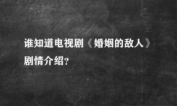 谁知道电视剧《婚姻的敌人》剧情介绍？