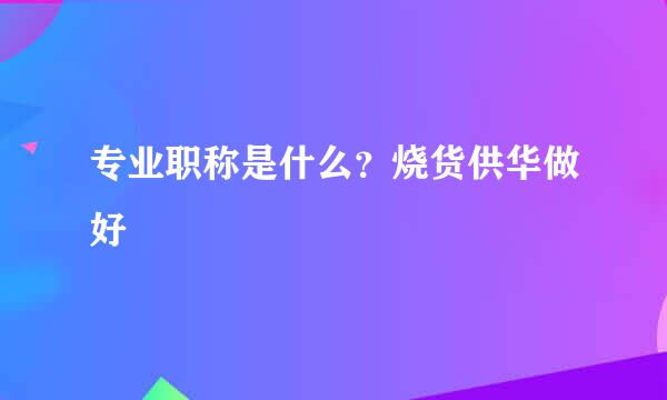 专业职称是什么？烧货供华做好