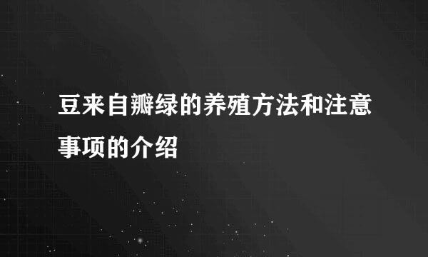 豆来自瓣绿的养殖方法和注意事项的介绍