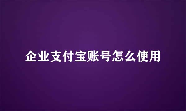 企业支付宝账号怎么使用