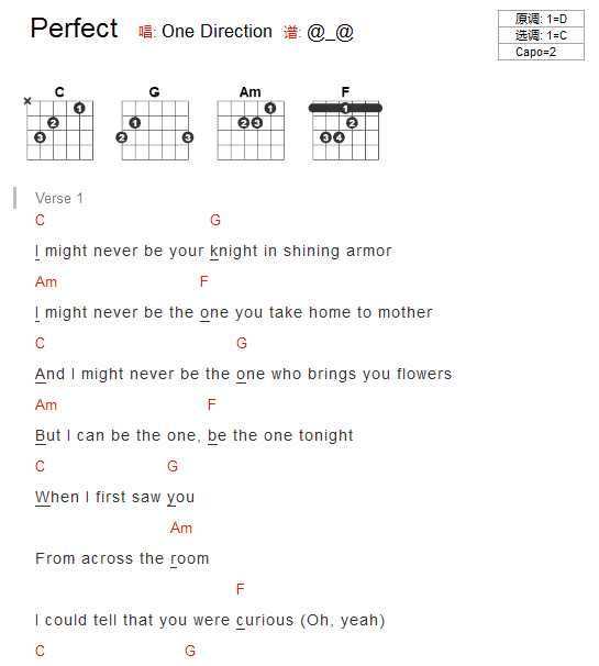 one direction perfect吉他谱弹唱