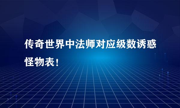 传奇世界中法师对应级数诱惑怪物表！