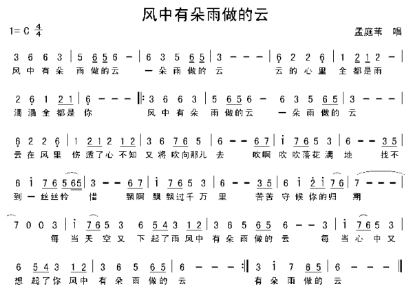 风中有朵雨做的云。的简谱、