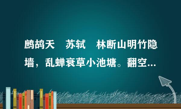 鹧鸪天 苏轼 林断山明竹隐墙，乱蝉衰草小池塘。翻空白鸟时时见，照水红蕖细细香。