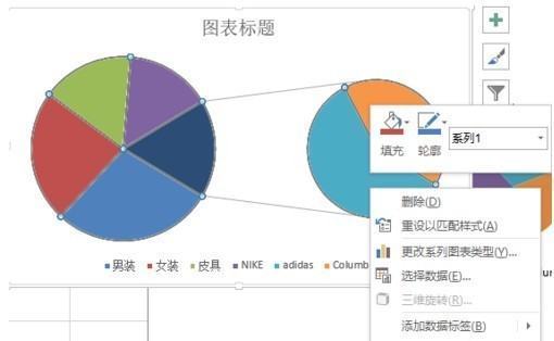 在Excel中绘制的圆饼图，怎么在圆饼图的分块中再进行细分？