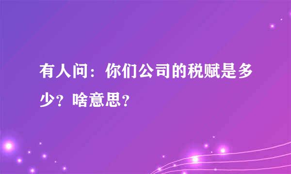 有人问：你们公司的税赋是多少？啥意思？