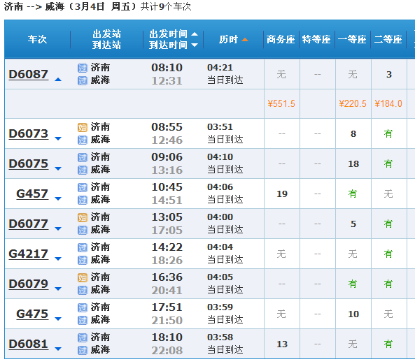 济来自南到威海的高铁