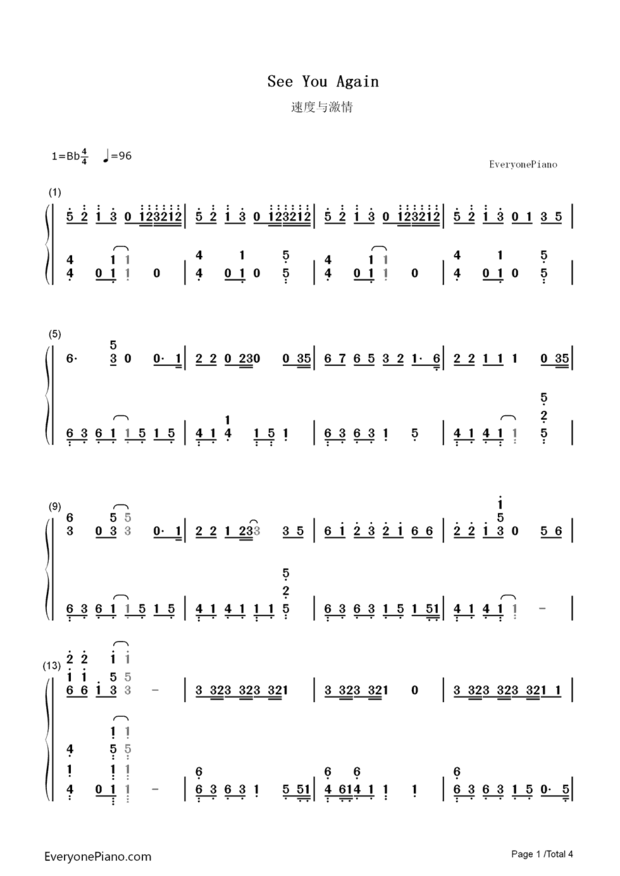 跪求速7的See you again 的数字简谱！！