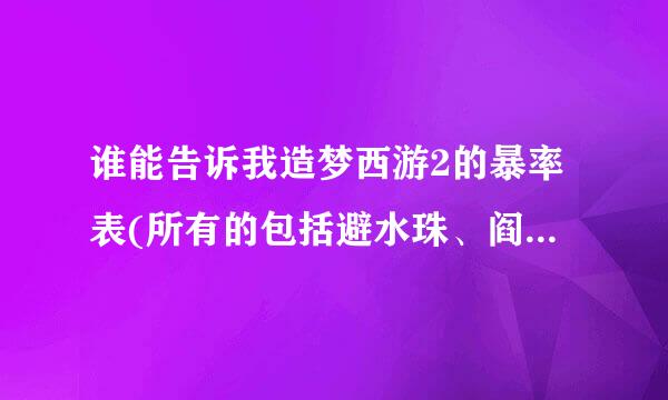 谁能告诉我造梦西游2的暴率表(所有的包括避水珠、阎罗令来自、印记)好的+分