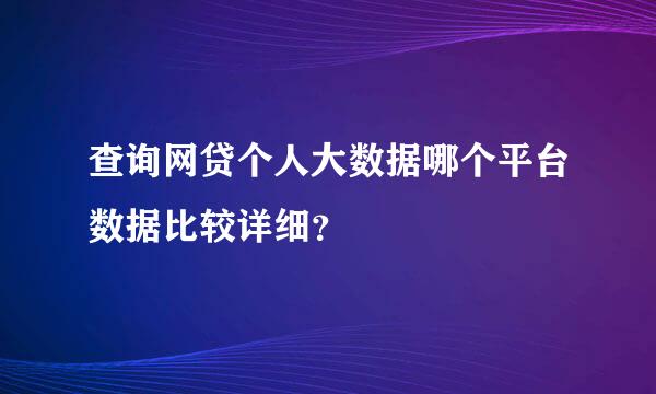 查询网贷个人大数据哪个平台数据比较详细？