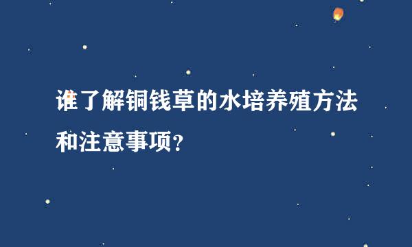 谁了解铜钱草的水培养殖方法和注意事项？