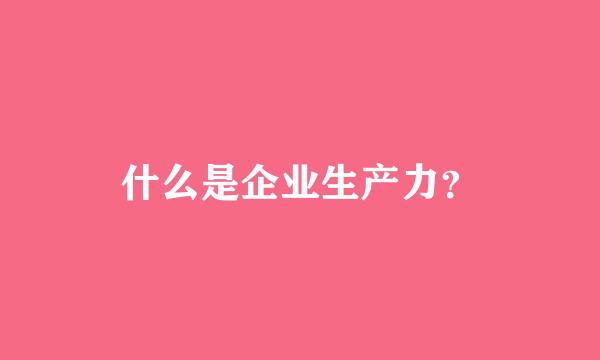 什么是企业生产力？