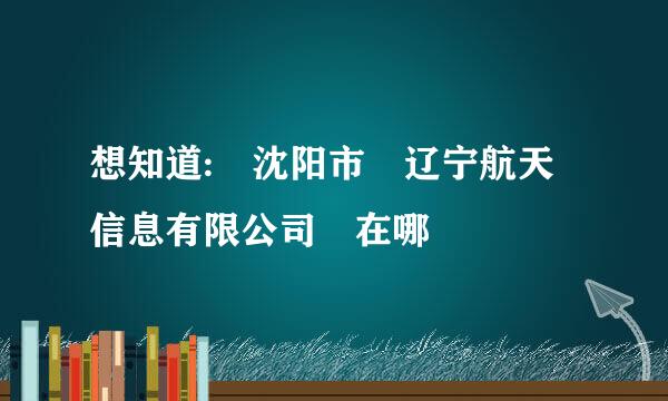 想知道: 沈阳市 辽宁航天信息有限公司 在哪