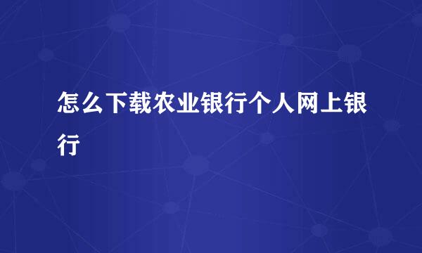 怎么下载农业银行个人网上银行