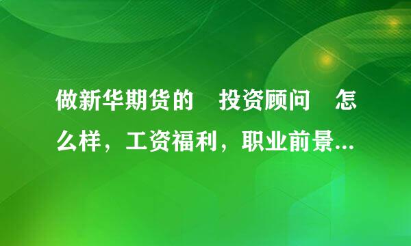 做新华期货的 投资顾问 怎么样，工资福利，职业前景之类如何呢?