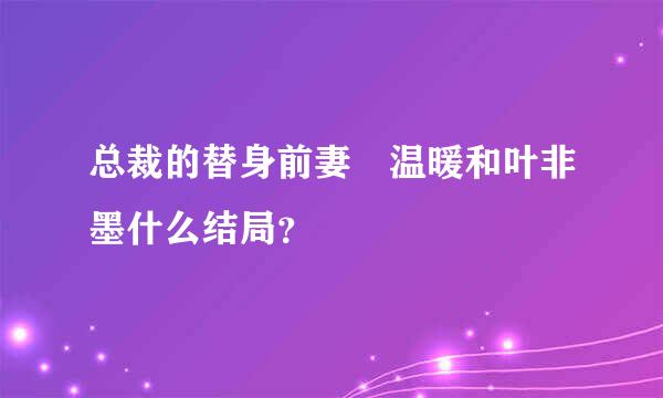 总裁的替身前妻 温暖和叶非墨什么结局？