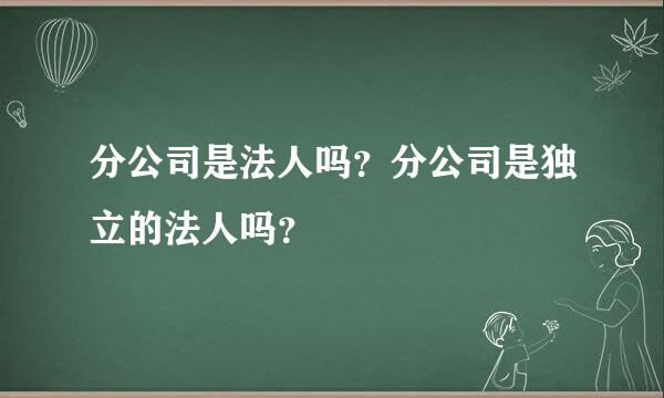 分公司是法人吗？分公司是独立的法人吗？