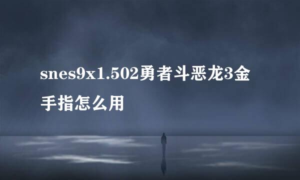 snes9x1.502勇者斗恶龙3金手指怎么用